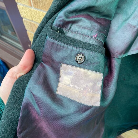 Vintage 1960s Marlboro Classics Wool Leather Jacket Size 48 Green - Picture 10 of 16